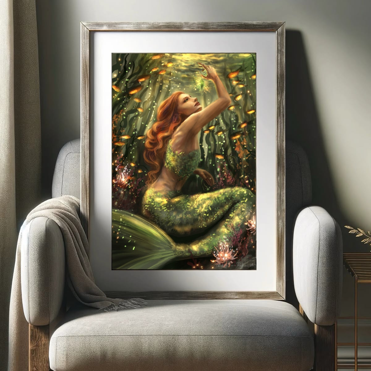 Emerald Underwater Magic | Sparkling Underwater Mermaid Fantasy Digital Painting Print