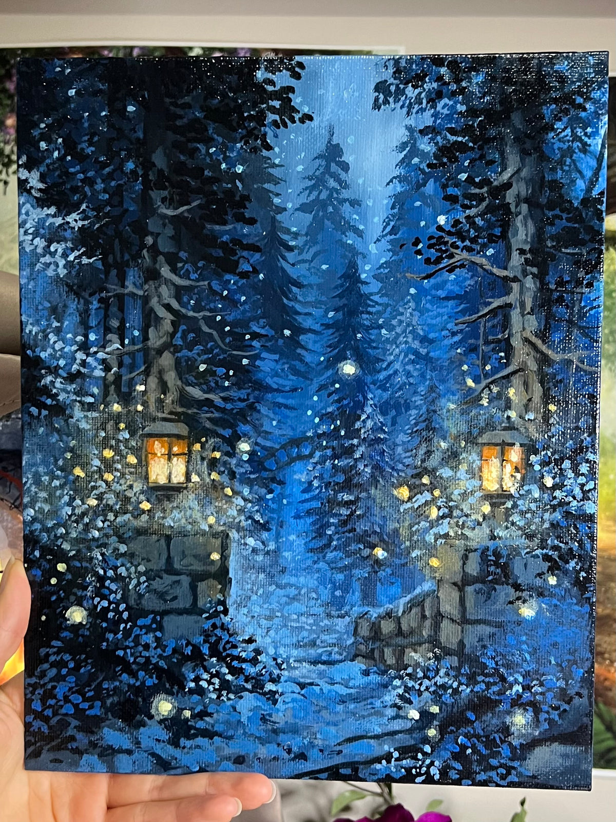 Enchanted Blue Forest beyond the Gate | Painting on Canvas Panel