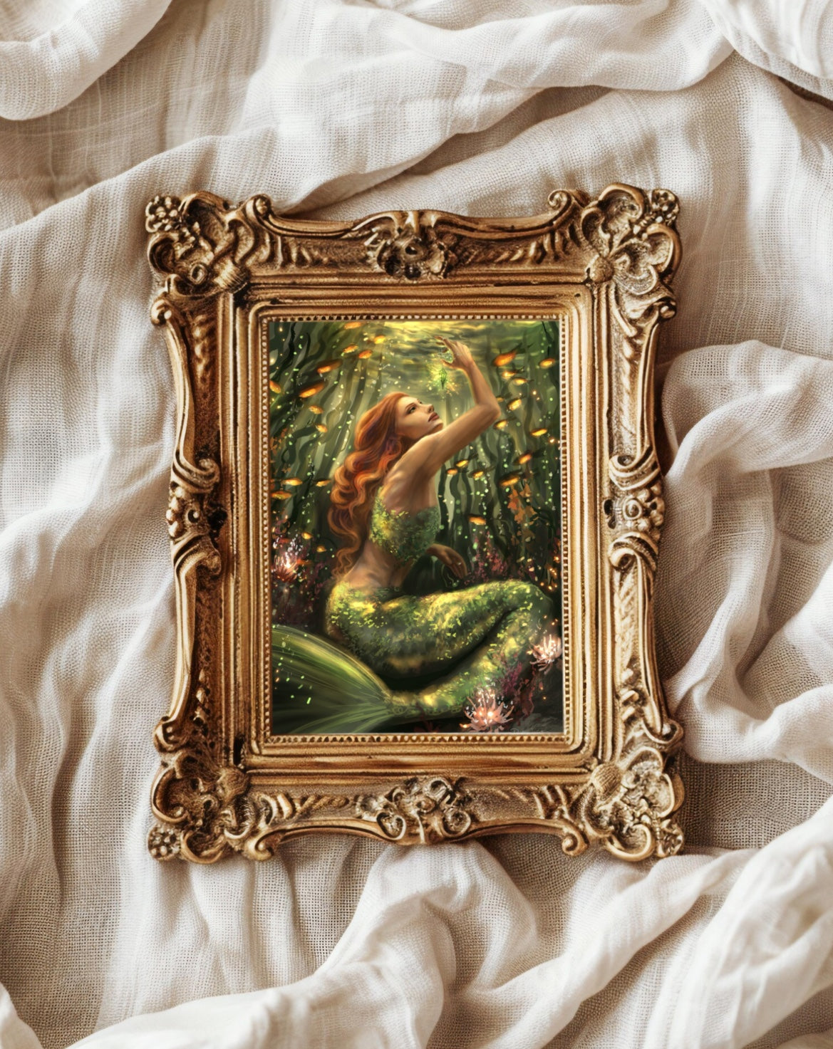 Emerald Underwater Magic | Sparkling Underwater Mermaid Fantasy Digital Painting Print