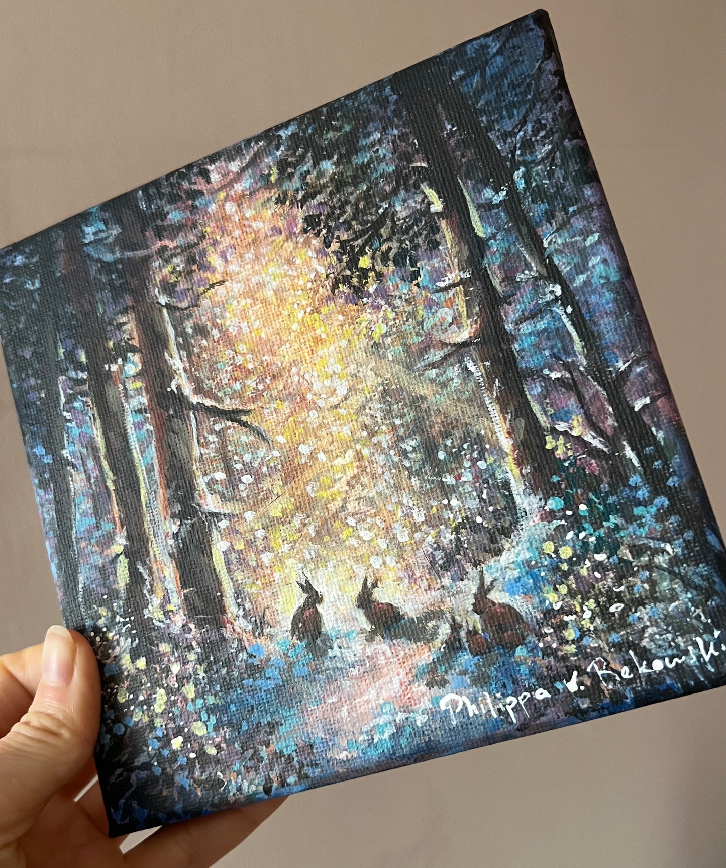 Twilight Dreams in the Forest’s Embrace | Acrylic Painting on Stretched Canvas