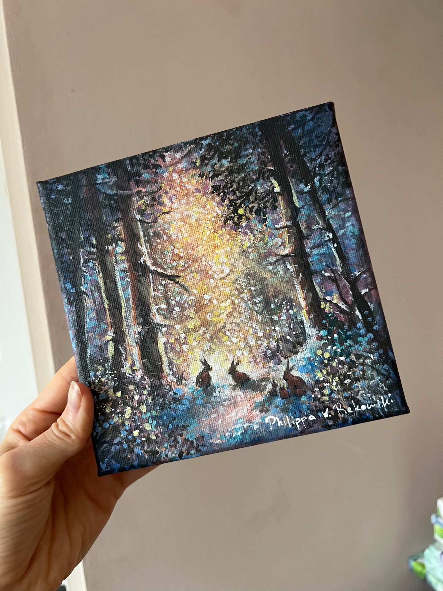 Twilight Dreams in the Forest’s Embrace | Acrylic Painting on Stretched Canvas