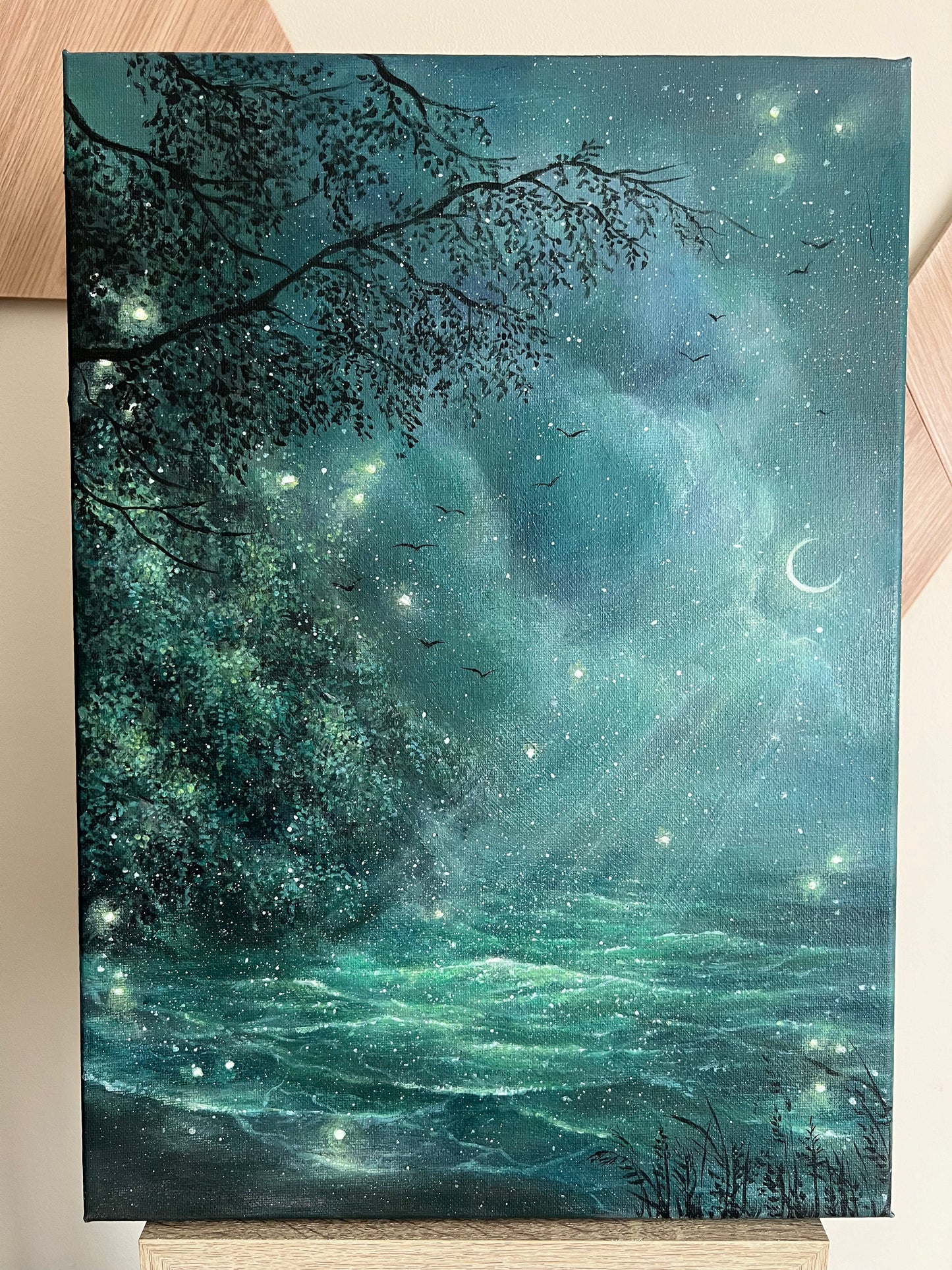 Iridescent Moonlight Glow | Acrylic Painting on Stretched Canvas
