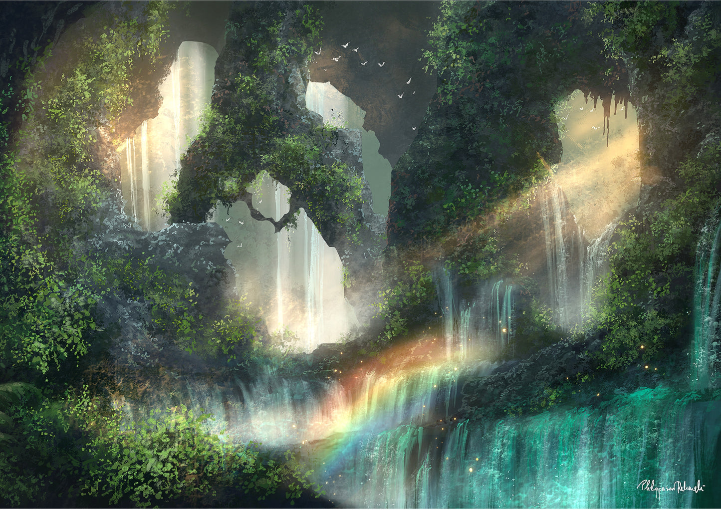Shimmering Crystal Falls | Digital Painting Art Print