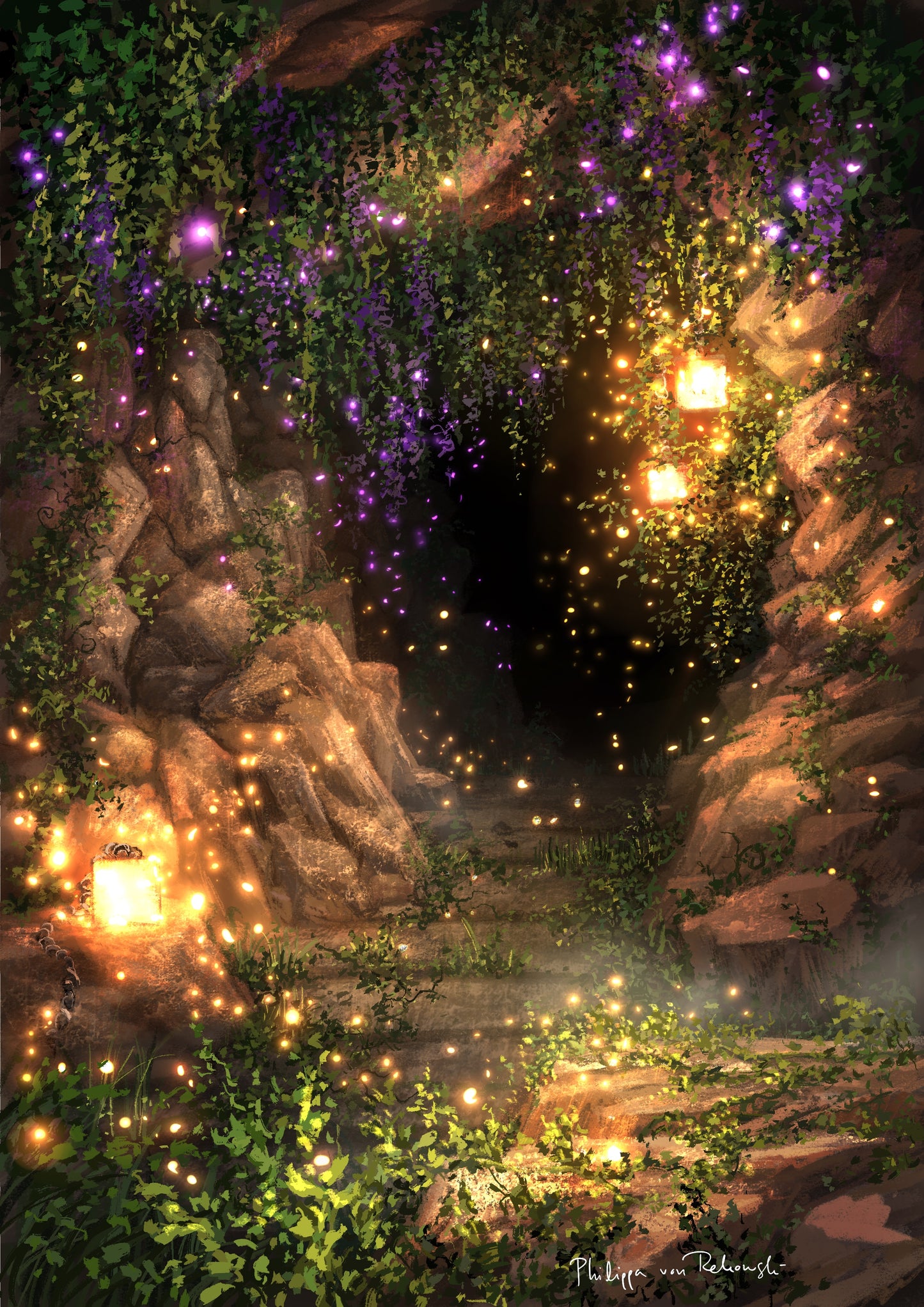 Infinite Glowing Fairylight Lanterns | Digital Painting Art Print
