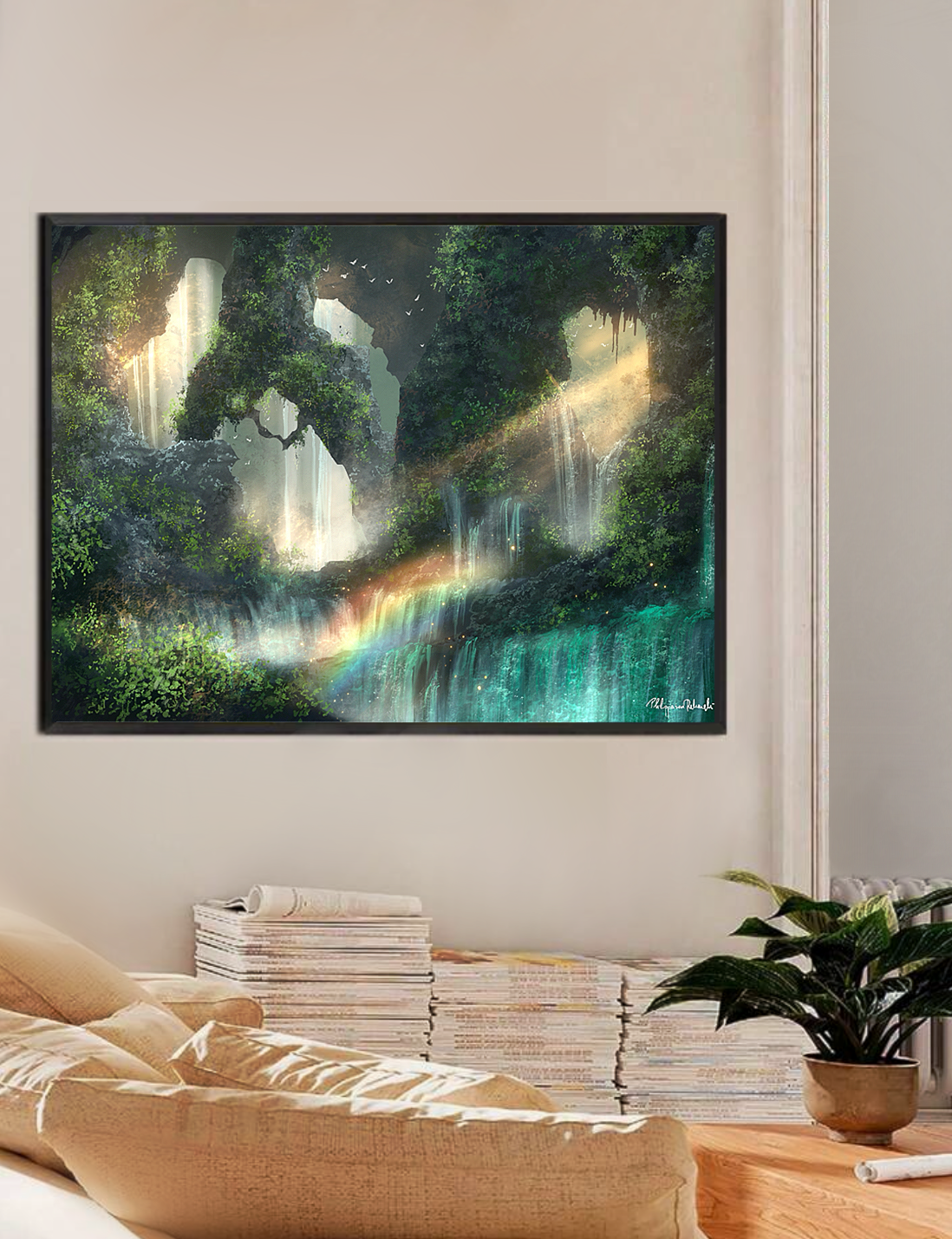 Shimmering Crystal Falls | Digital Painting Art Print