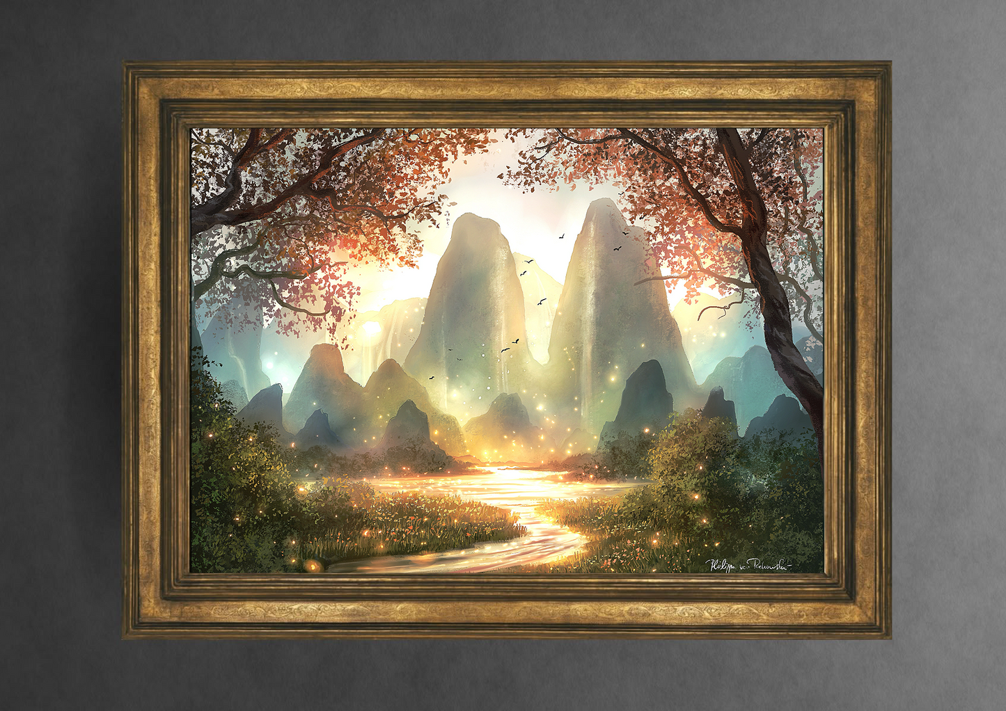 Golden Rivers of the Hidden Realm | Digital Painting Art Print