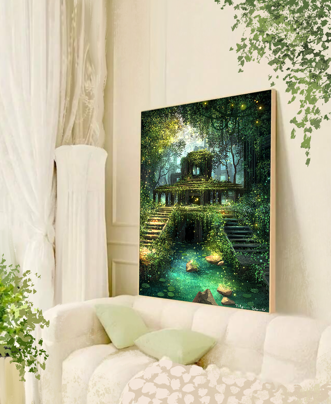 Arcane Ruins Surrounding the Luminescent Pool of Legends | Digital Painting Art Print
