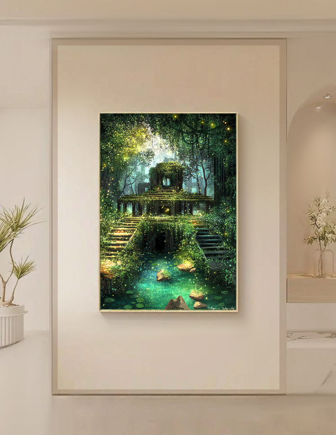 Arcane Ruins Surrounding the Luminescent Pool of Legends | Digital Painting Art Print