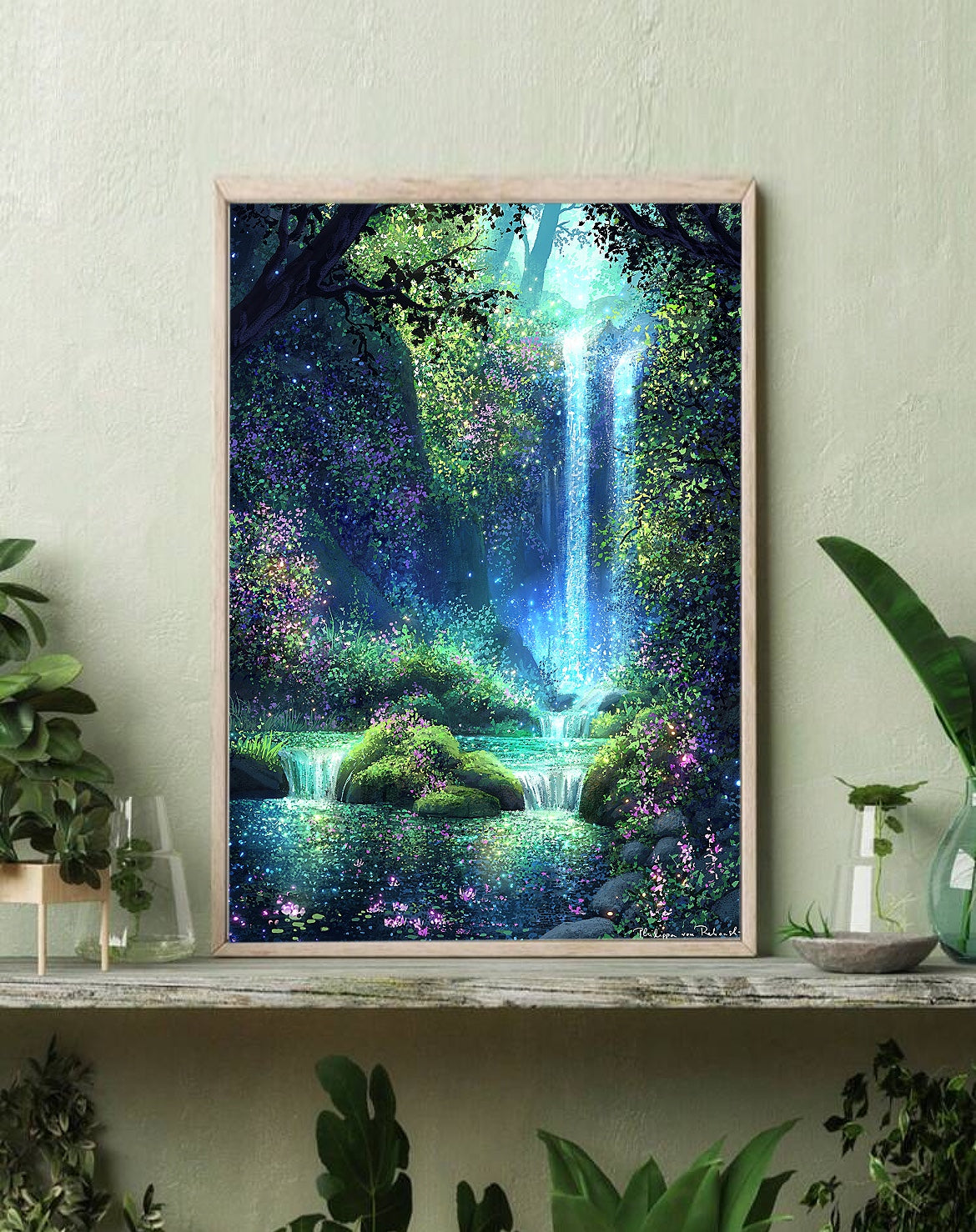 The Hidden Falls of Serindell | Digital Painting Art Print