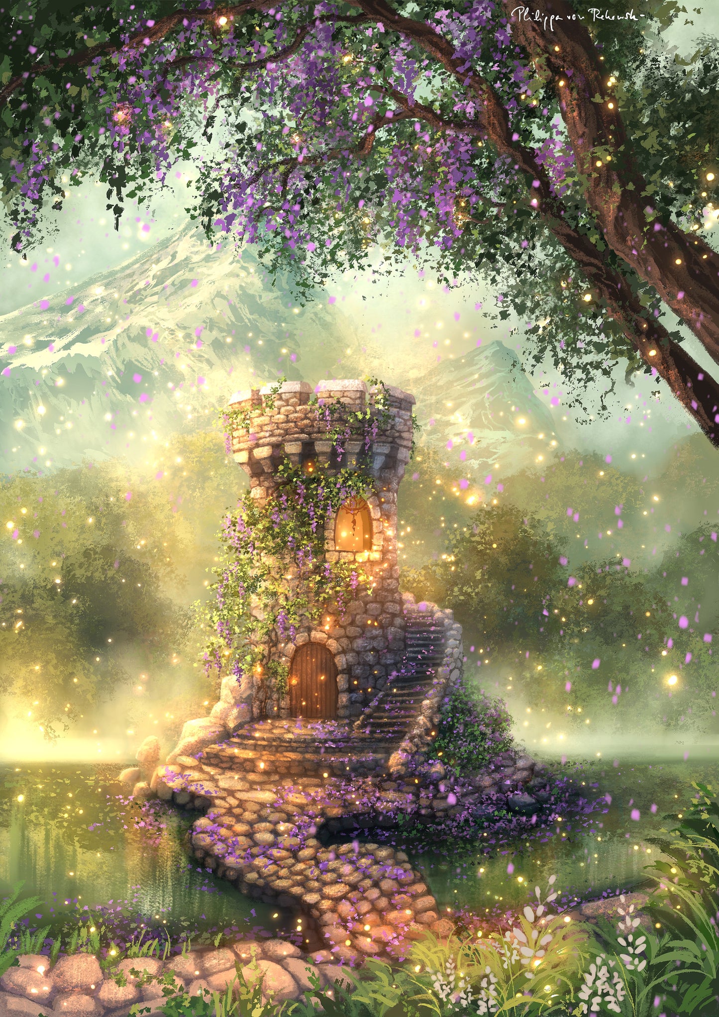 The Forgotten Tower of the Shimmering Vale | Digital Painting Art Print