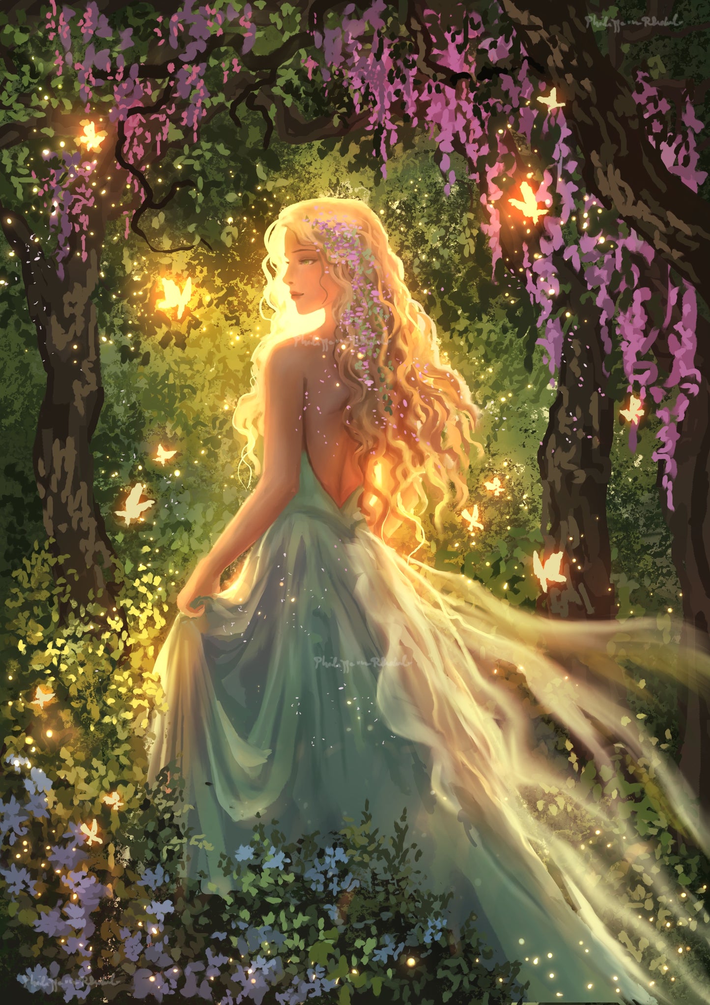 Fairy Forest | Vibrant Fairy-tale Princess Illustration Art work | Magical Fairy Drawing | Giclee Archival Art Print