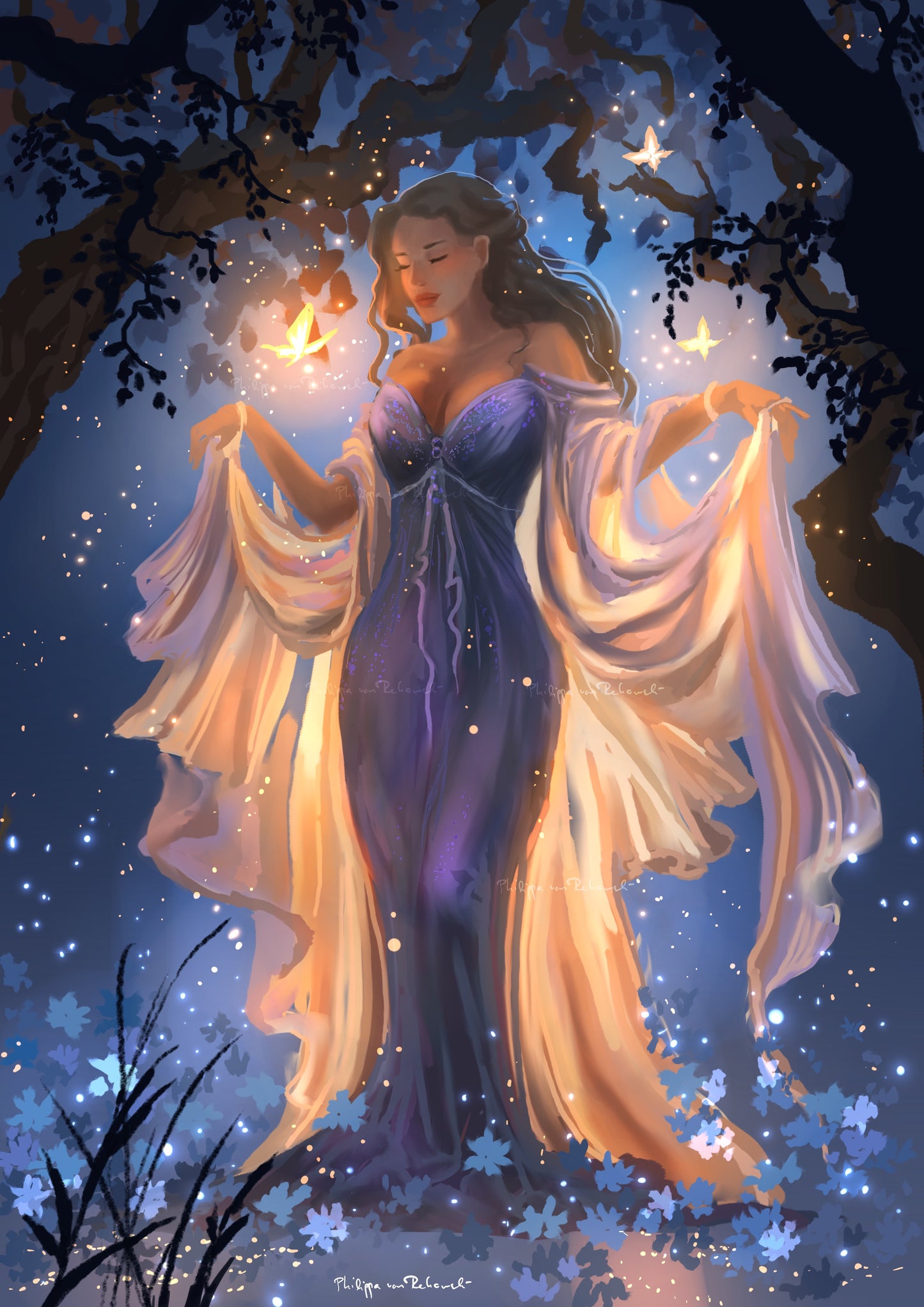 Moonlight Magical Fairy Drawing | Giclee Archival Art Print