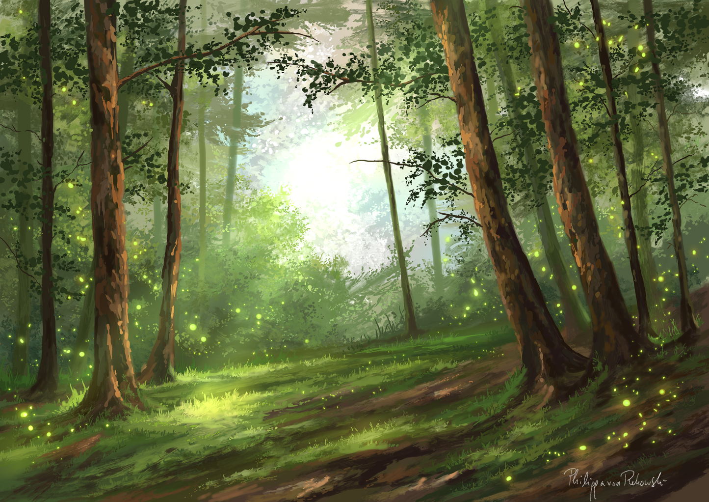 Spring Court Forest in the Fae Realm | Light Filled Enchanted Forest Art | Digital Painting Art Print