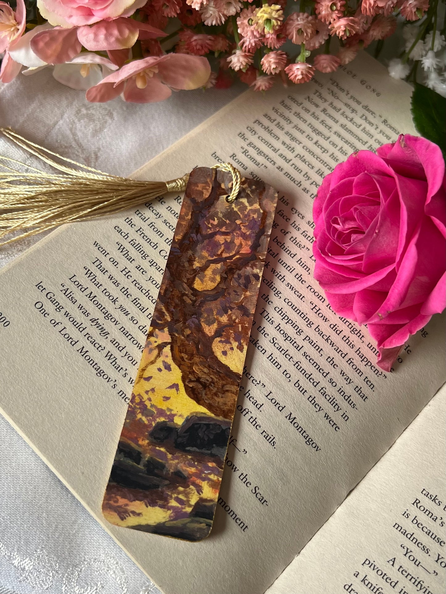 Golden Sky Reflections | Hand-painted Wooden Bookmark