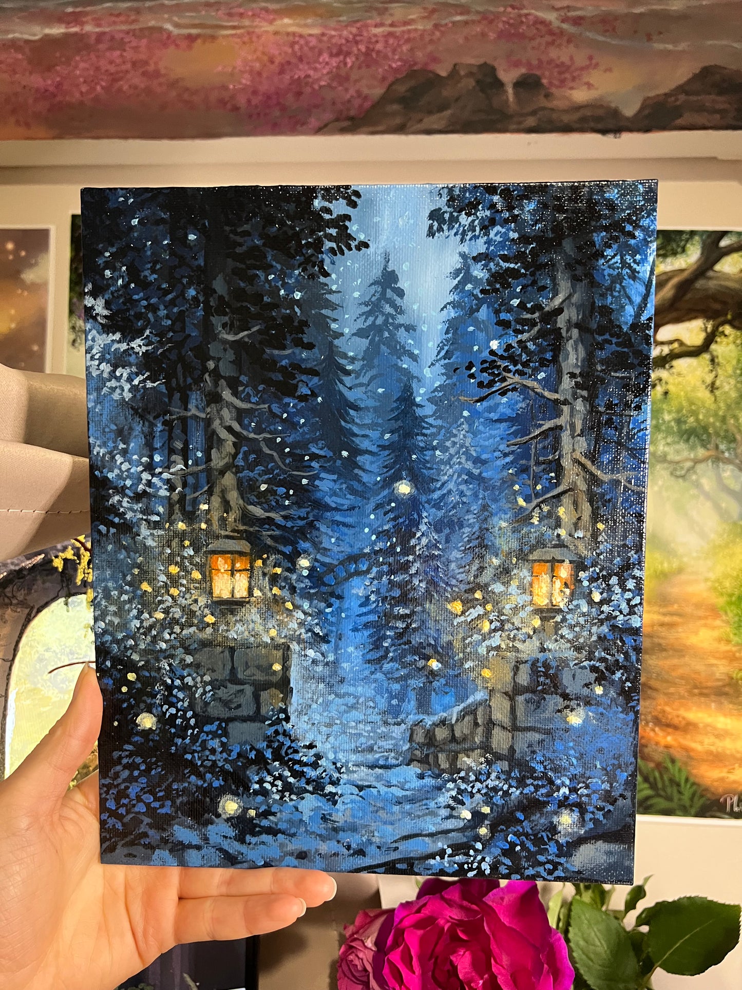 Enchanted Blue Forest beyond the Gate | Painting on Canvas Panel