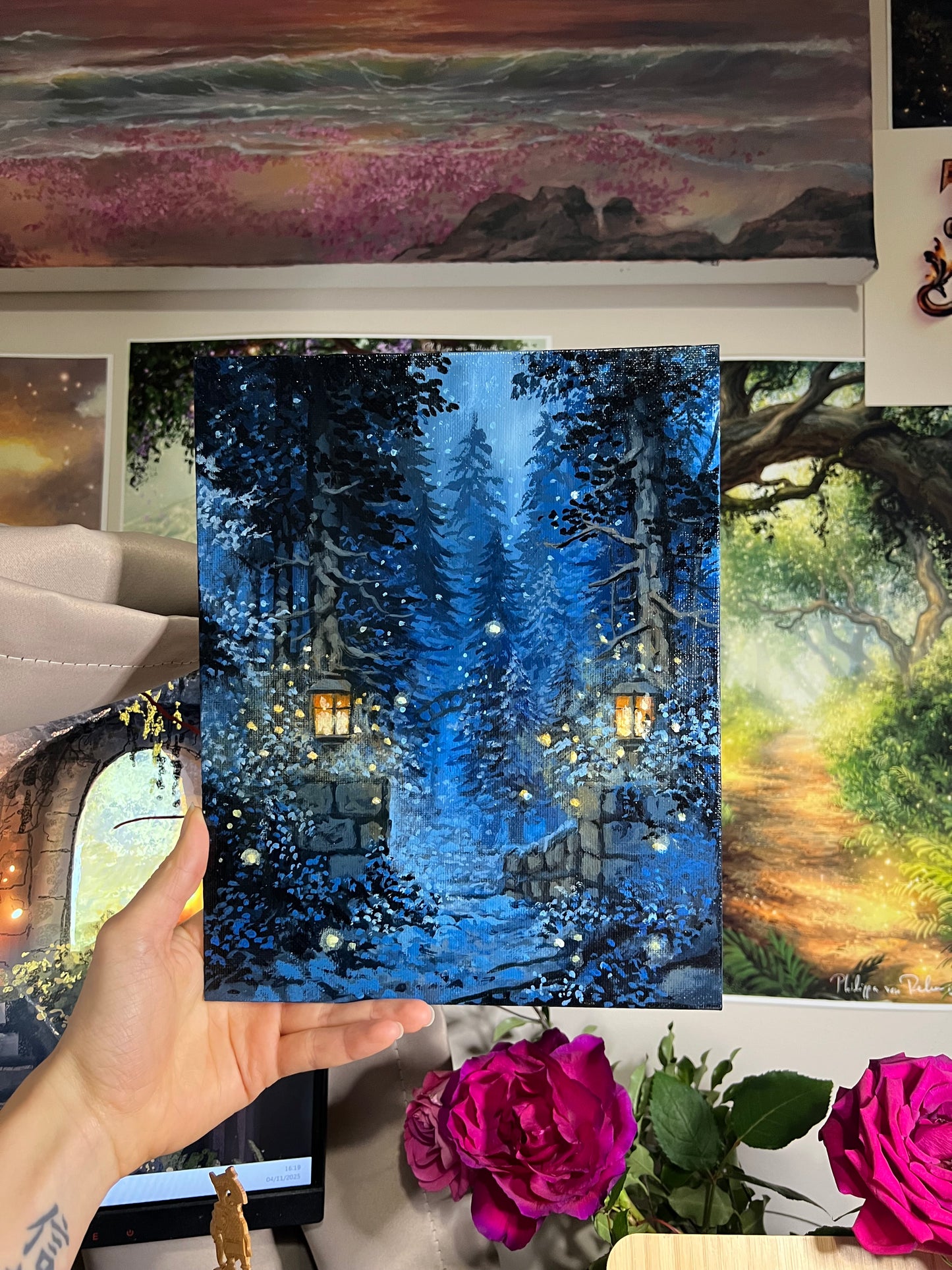 Enchanted Blue Forest beyond the Gate | Painting on Canvas Panel