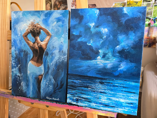 Ocean Girl | Blue Acrylic on Canvas Painting