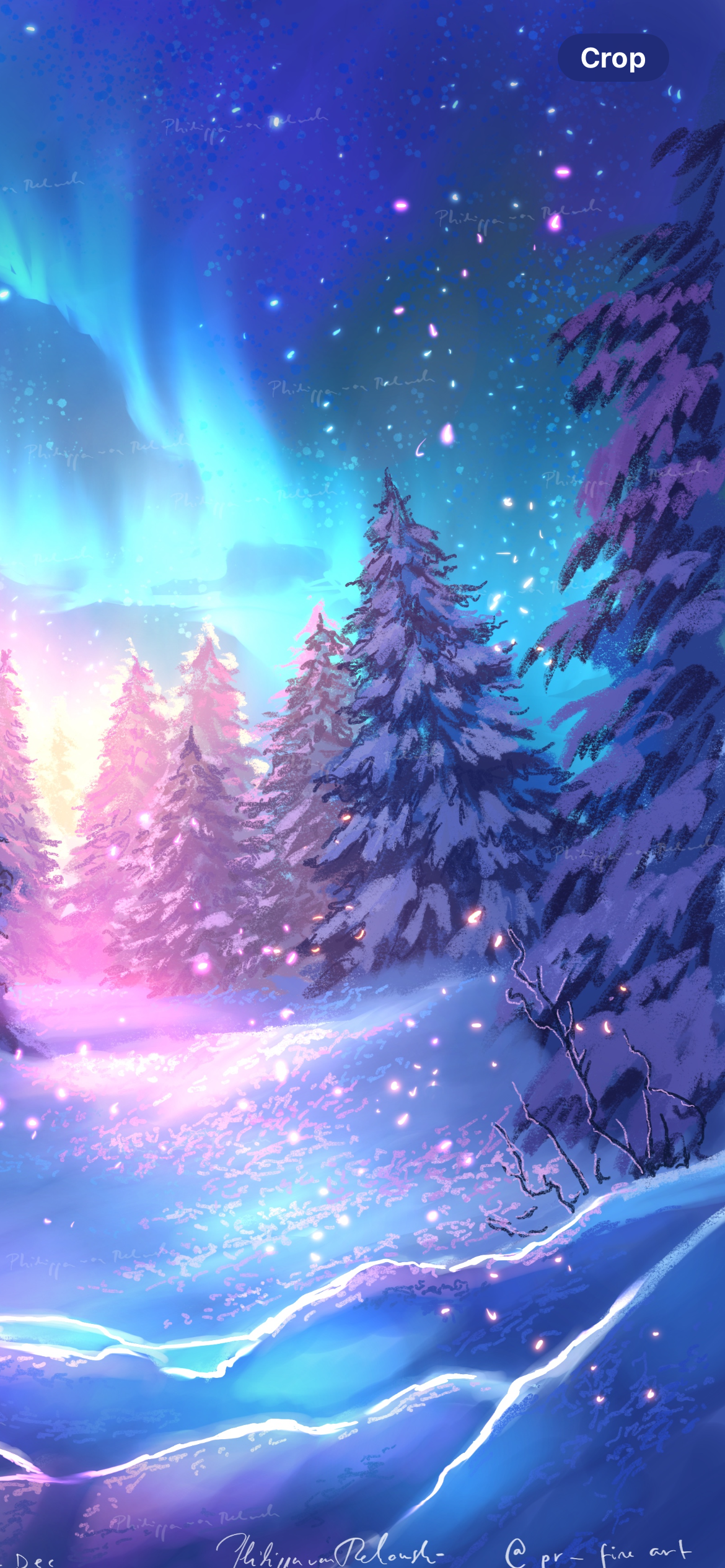 A Winter FairyTale | Northern Lights and Snowy Winter Forest Landscape Digital Painting Art Print