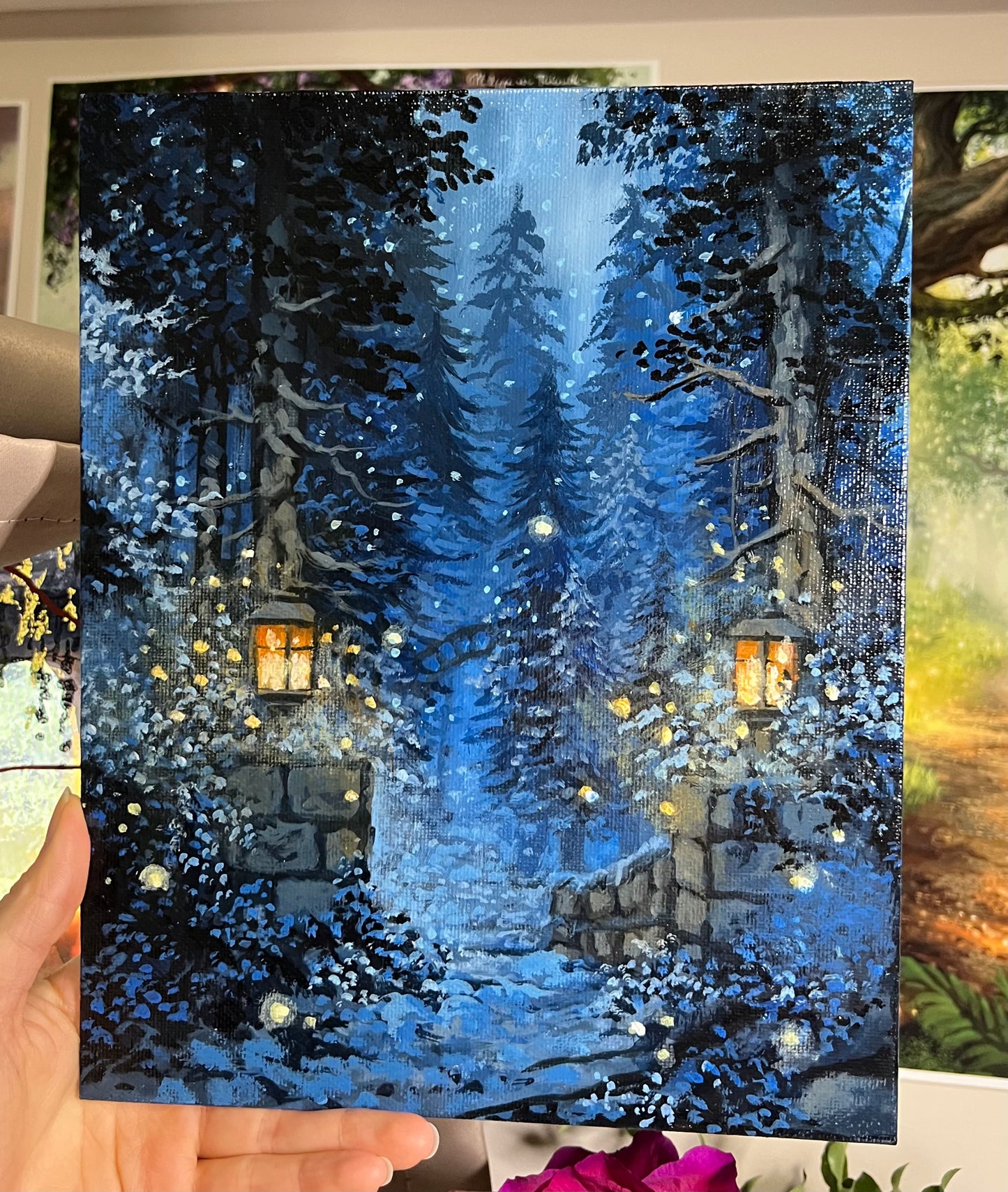 Enchanted Blue Forest beyond the Gate | Painting on Canvas Panel