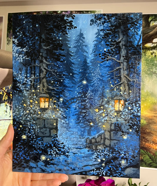 Enchanted Blue Forest beyond the Gate | Painting on Canvas Panel