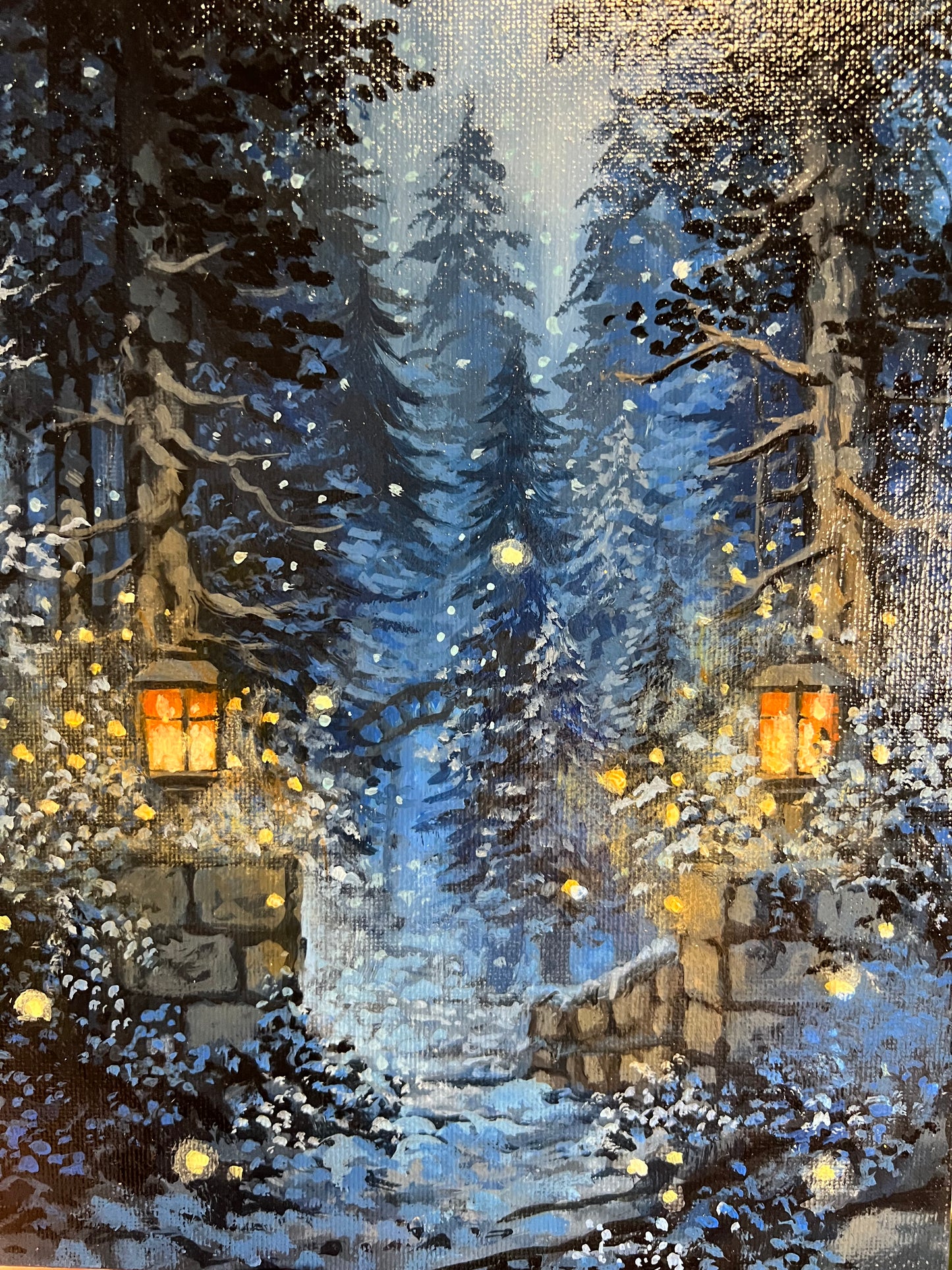 Enchanted Blue Forest beyond the Gate | Painting on Canvas Panel