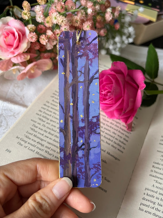 Blue Firefly Forest | Handpainted Wooden Bookmark