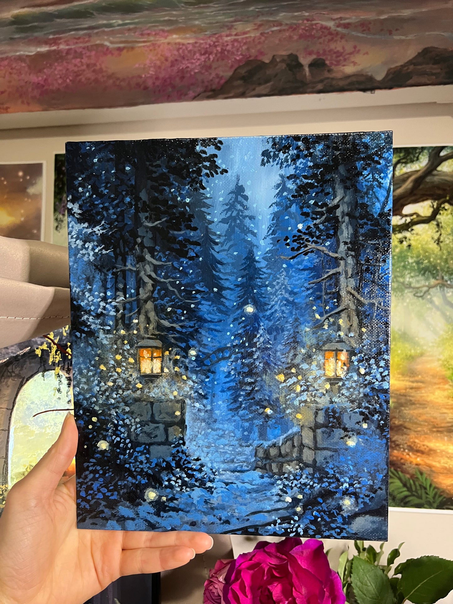 Enchanted Blue Forest beyond the Gate | Painting on Canvas Panel