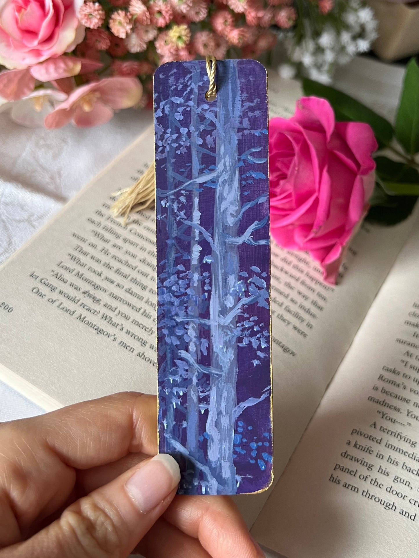Dark Blue and Purple Handpainted Bookmark