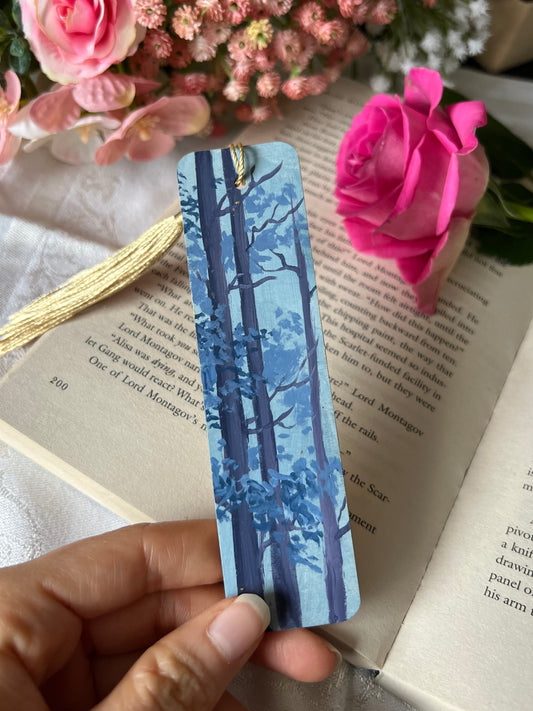 Blue Forest Fantasy Handpainted Bookmark