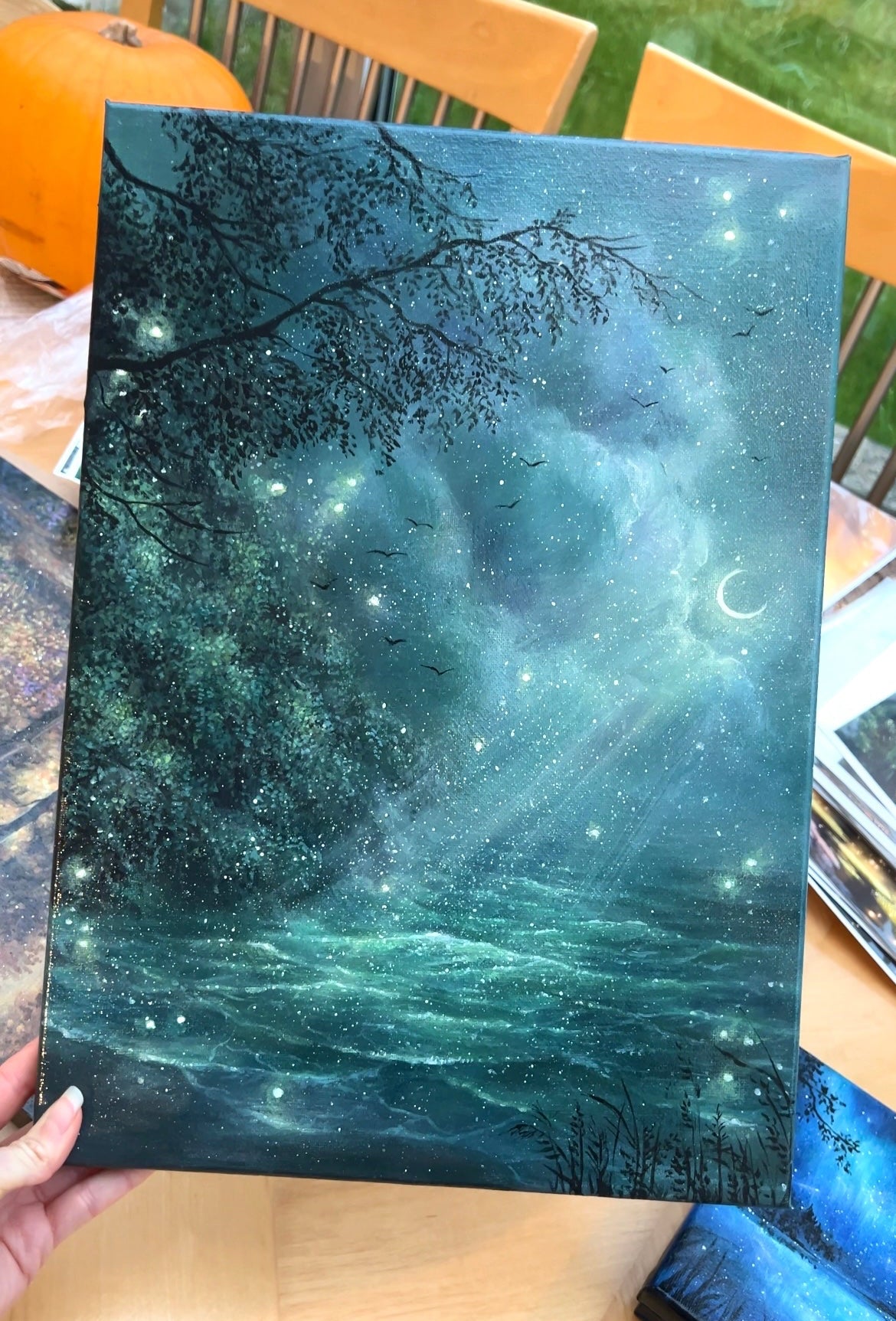 Iridescent Moonlight Glow | Acrylic Painting on Stretched Canvas