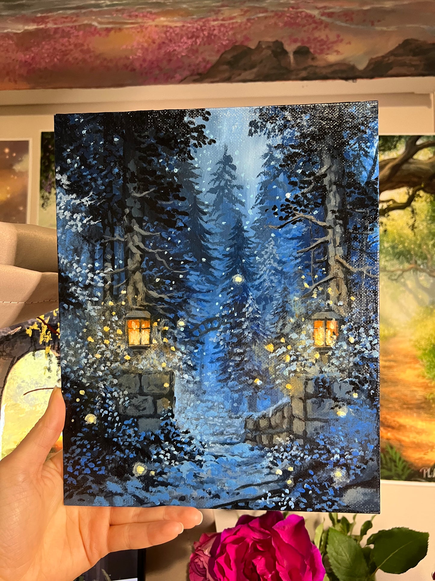 Enchanted Blue Forest beyond the Gate | Painting on Canvas Panel