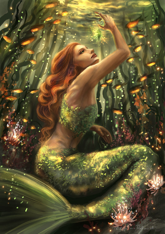 Emerald Underwater Magic | Sparkling Underwater Mermaid Fantasy Digital Painting Print