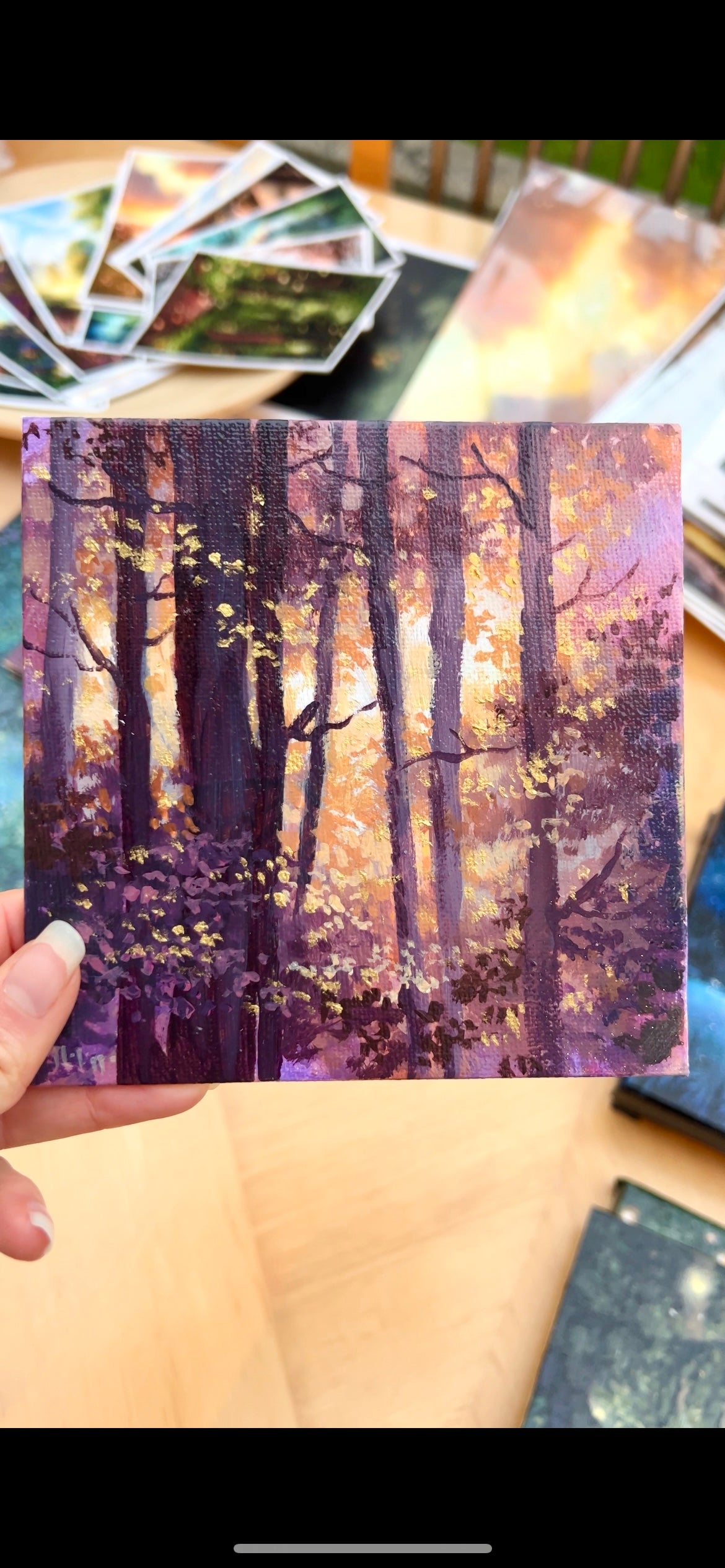 Purple and Gold Forest Painting