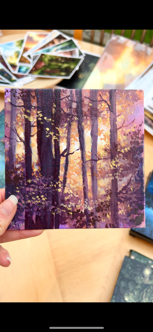 Purple and Gold Forest Painting