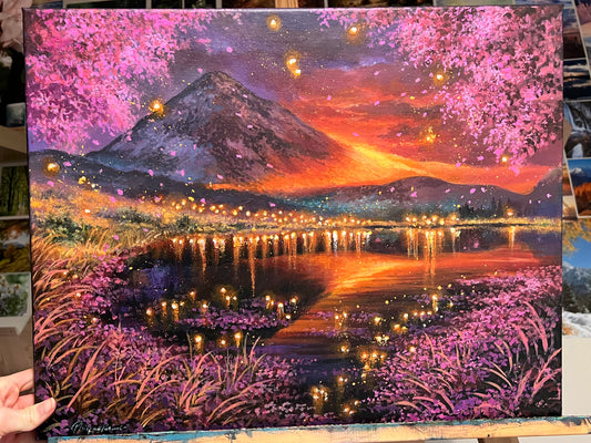 Fantasy Village Lights beneath Sunset Mountain