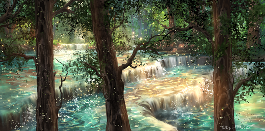 Enchanting Cascading Waterfall Lagoon | Turquoise Fairy Pools High Fantasy Landscape Painting | Magical Digital Painting Print
