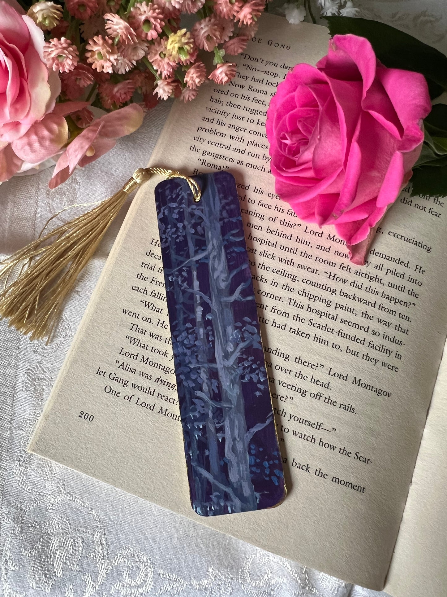 Dark Blue and Purple Handpainted Bookmark