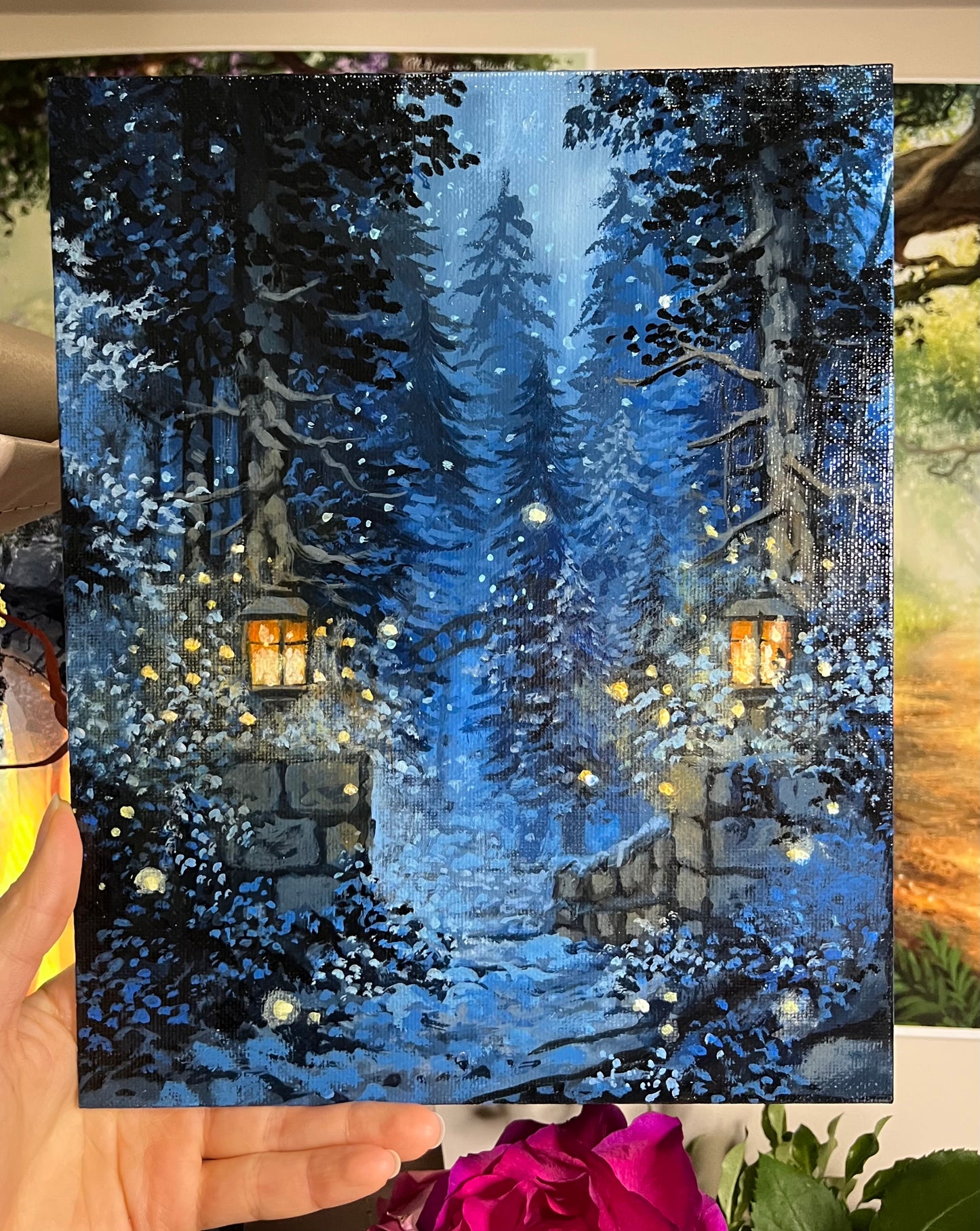 Enchanted Blue Forest beyond the Gate | Painting on Canvas Panel