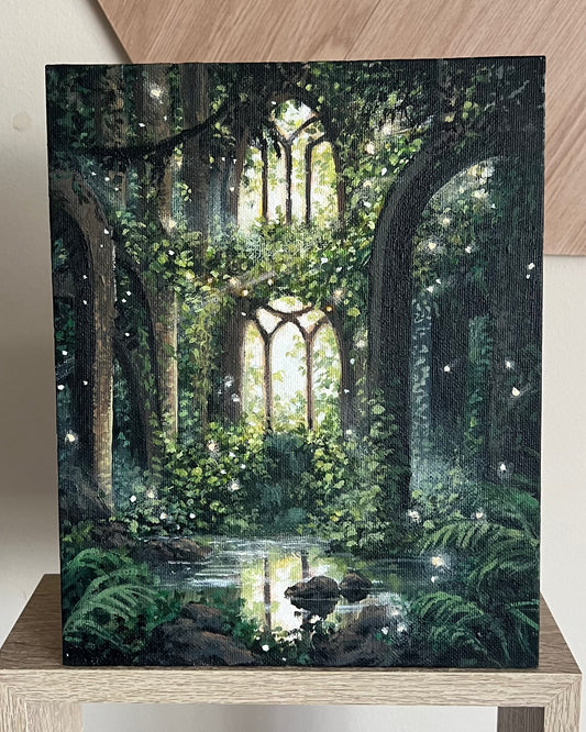 Work in Progress | Overgrown Ruins | Acrylic Painting on Canvas Board