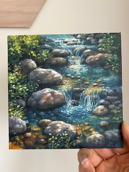The Glimmering Path to Fairy Springs | Acrylic Painting on Canvas Board