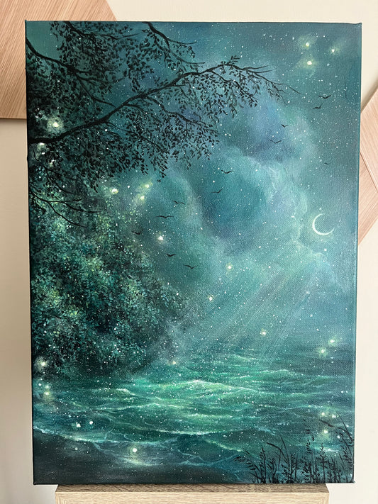 Iridescent Moonlight Glow | Acrylic Painting on Stretched Canvas