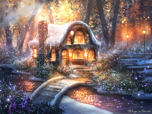 Cozy Lights in the Eternal Winter's Embrace | Digital Painting Art Print