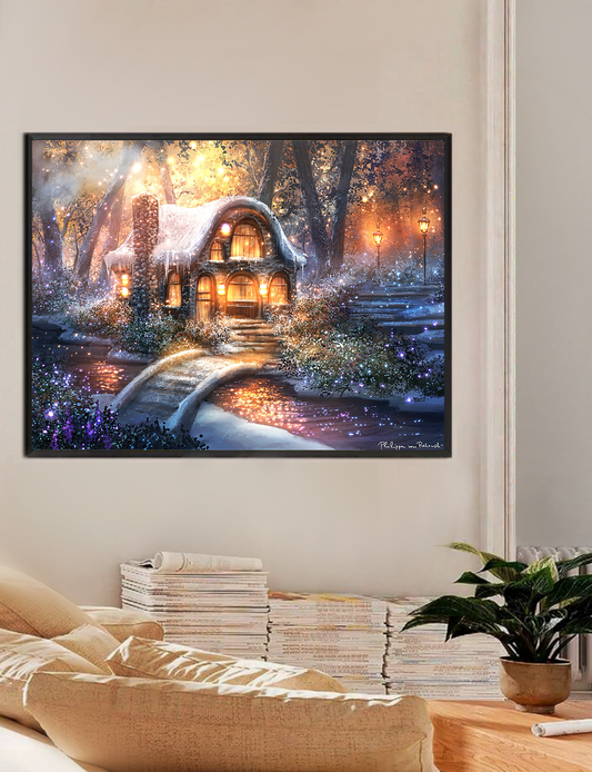 Cozy Lights in the Eternal Winter's Embrace | Digital Painting Art Print