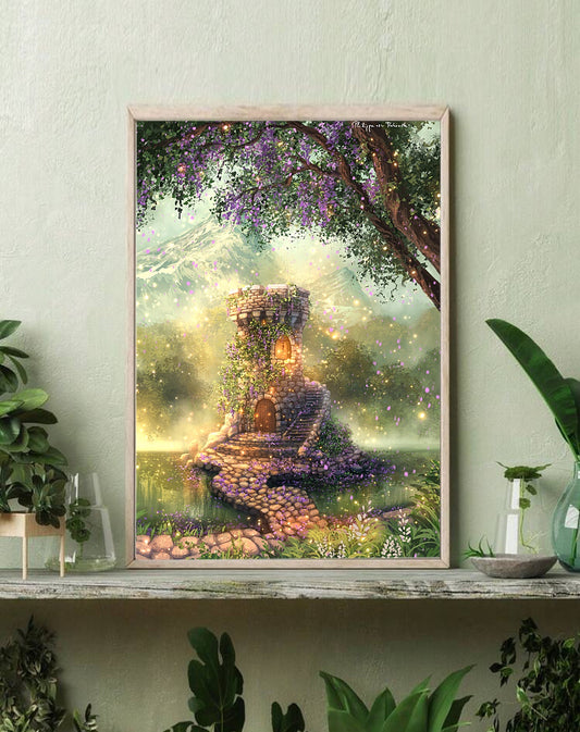 The Forgotten Tower of the Shimmering Vale | Digital Painting Art Print