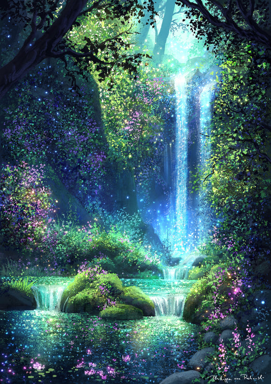 The Hidden Falls of Serindell | Digital Painting Art Print