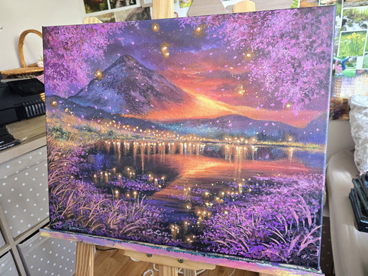 Fantasy Village Lights beneath Sunset Mountain