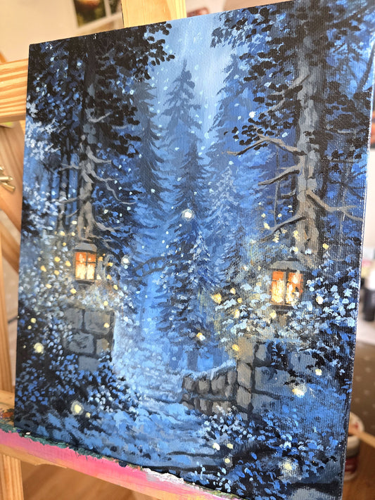 Enchanted Blue Forest beyond the Gate | Painting on Canvas Panel
