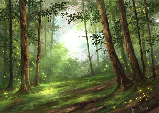 Spring Court Forest in the Fae Realm | Light Filled Enchanted Forest Art | Digital Painting Art Print